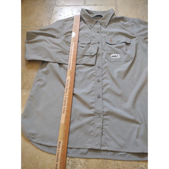 Carhartt Button Down Shirt Women XL Gray Force Relaxed Fit Lightweight Logo - Picture 3 of 7